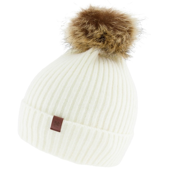 Lucky White faux fur pom winter hat & earthy red yellow tan grey gray scarf set - Picture 8 of 8